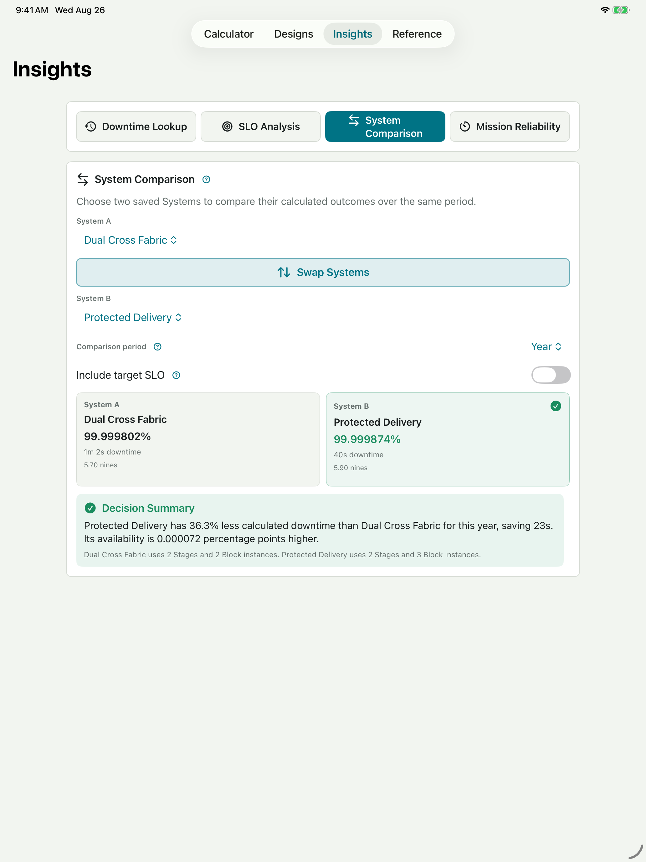 System comparison and decision summary on iPad