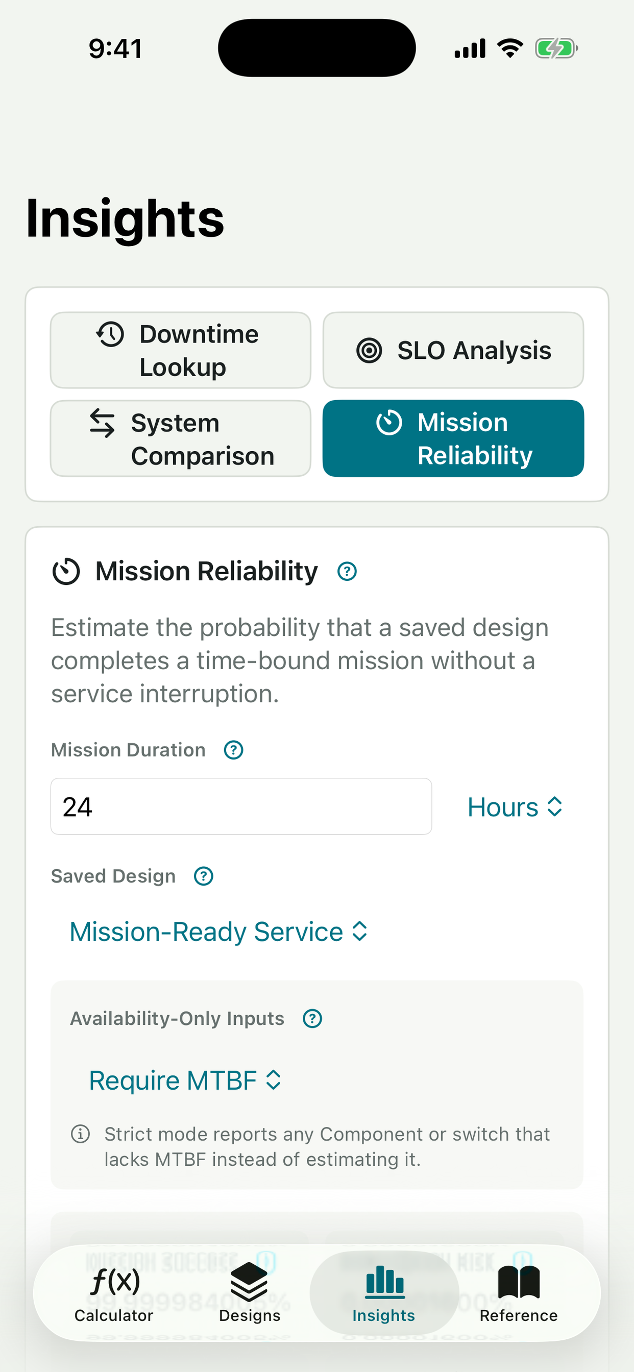 Mission Reliability result on iPhone